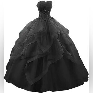 Fair Lady Size 2 Elegant Black Strapless prom or Quinceañera dress and Tiara
